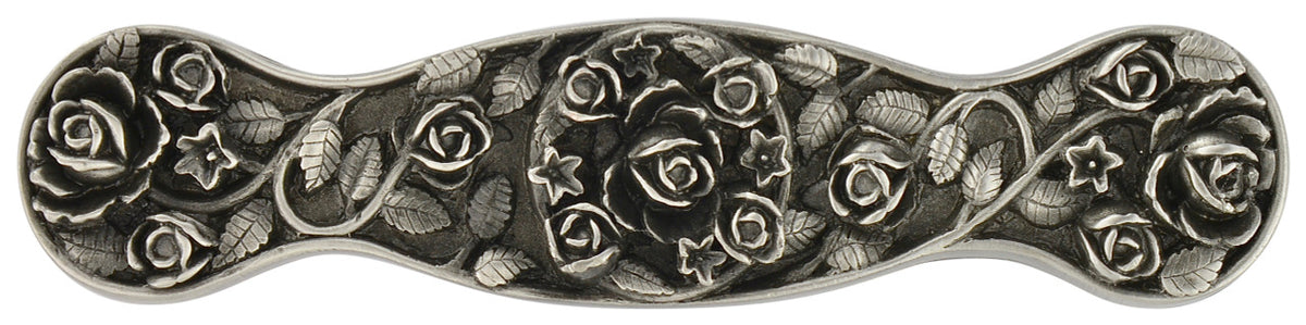 Notting Hill NHP-626-AP: 3" cc Saratoga Rose Cabinet Pull - Antique Pewter