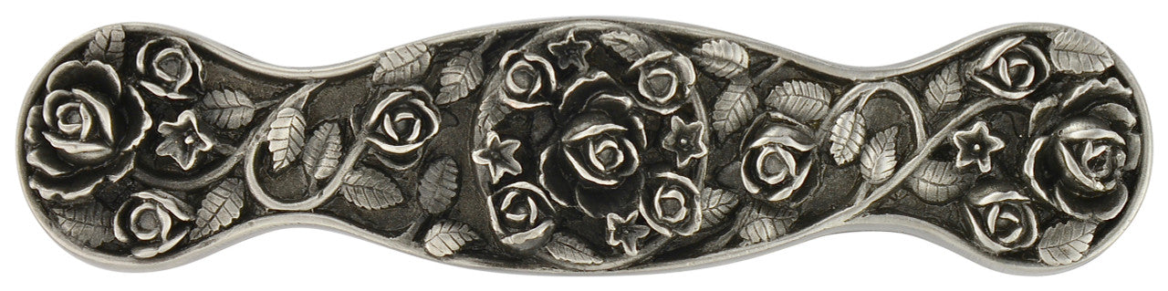 Notting Hill NHP-626-AP: 3" cc Saratoga Rose Cabinet Pull - Antique Pewter