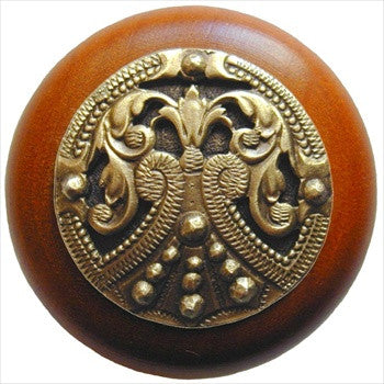Notting Hill NHW-701C-AB: Regal Crest Cabinet Knob - Cherry/Antique Brass