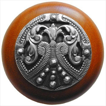 Notting Hill NHW-701C-AP: Regal Crest Cabinet Knob - Cherry/Antique Pewter