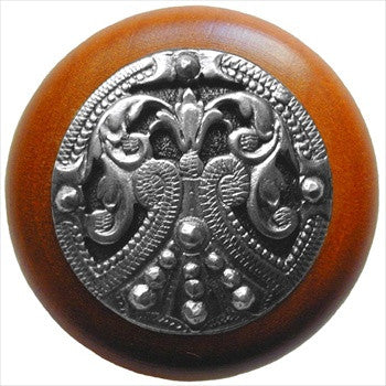 Notting Hill NHW-701C-BP: Regal Crest Cabinet Knob - Cherry/Brilliant Pewter
