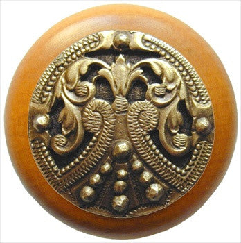 Notting Hill NHW-701M-AB: Regal Crest Cabinet Knob - Maple/Antique Brass