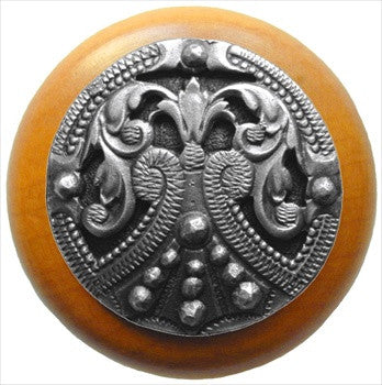 Notting Hill NHW-701M-AP: Regal Crest Cabinet Knob - Maple/Antique Pewter