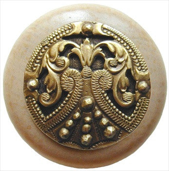 Notting Hill NHW-701N-AB: Regal Crest Cabinet Knob - Natural/Antique Brass