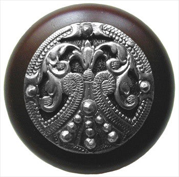 Notting Hill NHW-701W-BP: Regal Crest Cabinet Knob - Dark Walnut/Brilliant Pewter