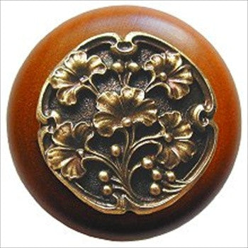 Notting Hill NHW-702C-AB: Ginkgo Berry Cabinet Knob - Cherry/Antique Brass