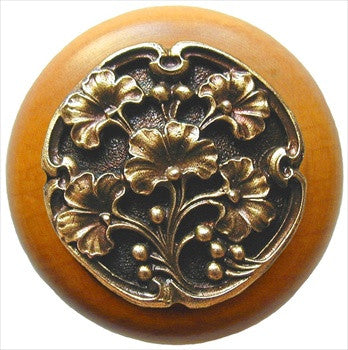 Notting Hill NHW-702M-AB: Ginkgo Berry Cabinet Knob - Maple/Antique Brass