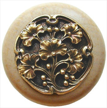 Notting Hill NHW-702N-AB: Ginkgo Berry Cabinet Knob - Natural/Antique Brass