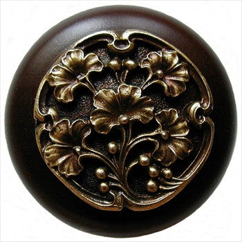 Notting Hill NHW-702W-AB: Ginkgo Berry Cabinet Knob - Dark Walnut/Antique Brass