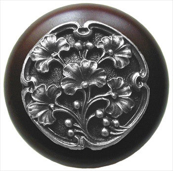 Notting Hill NHW-702W-AP: Ginkgo Berry Cabinet Knob - Dark Walnut/Antique Pewter