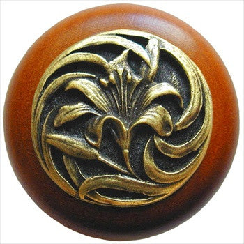 Notting Hill NHW-703C-AB: Tiger Lily Cabinet Knob - Cherry/Antique Brass