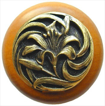 Notting Hill NHW-703M-AB: Tiger Lily Cabinet Knob - Maple/Antique Brass