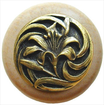 Notting Hill NHW-703N-AB: Tiger Lily Cabinet Knob - Natural/Antique Brass