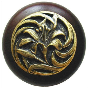 Notting Hill NHW-703W-AB: Tiger Lily Cabinet Knob - Dark Walnut/Antique Brass