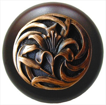 Notting Hill NHW-703W-AC: Tiger Lily Cabinet Knob - Dark Walnut/Antique Copper