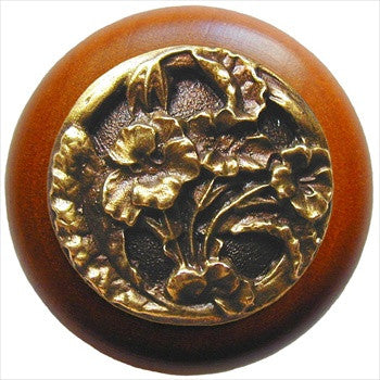 Notting Hill NHW-704C-AB: Hibiscus Cabinet Knob - Cherry/Antique Brass