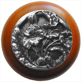 Notting Hill NHW-704C-AP: Hibiscus Cabinet Knob - Cherry/Antique Pewter