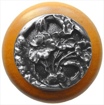 Notting Hill NHW-704M-AP: Hibiscus Cabinet Knob - Maple/Antique Pewter