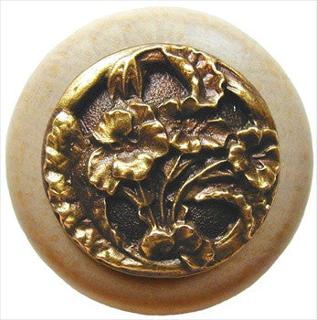 Notting Hill NHW-704N-AB: Hibiscus Cabinet Knob - Natural/Antique Brass
