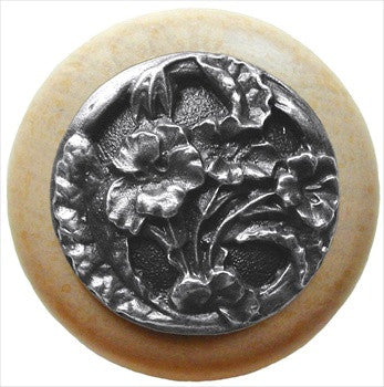 Notting Hill NHW-704N-AP: Hibiscus Cabinet Knob - Natural/Antique Pewter