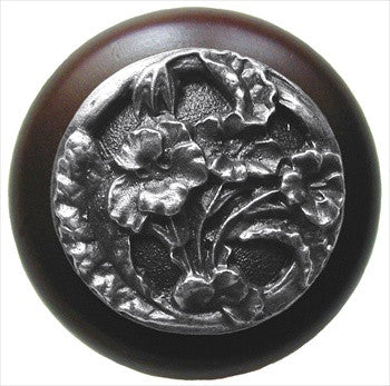 Notting Hill NHW-704W-AP: Hibiscus Cabinet Knob - Dark Walnut/Antique Pewter