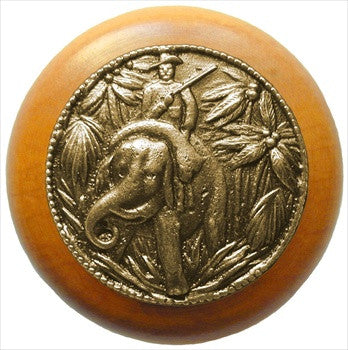 Notting Hill NHW-705M-AB: Jungle Patrol Cabinet Knob - Maple/Antique Brass