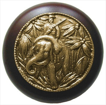 Notting Hill NHW-705W-AB: Jungle Patrol Cabinet Knob - Dark Walnut/Antique Brass