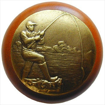 Notting Hill NHW-707C-AB: Catch Of The Day Cabinet Knob - Cherry/Antique Brass