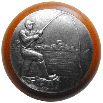 Notting Hill NHW-707C-AP: Catch Of The Day Cabinet Knob - Cherry/Antique Pewter