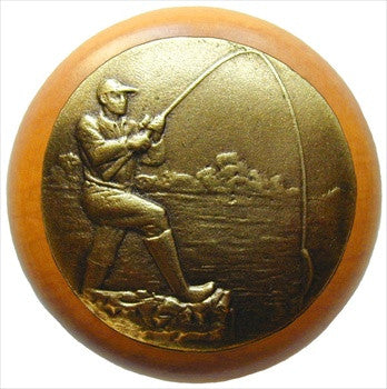 Notting Hill NHW-707M-AB: Catch Of The Day Cabinet Knob - Maple/Antique Brass