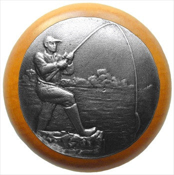 Notting Hill NHW-707M-AP: Catch Of The Day Cabinet Knob - Maple/Antique Pewter