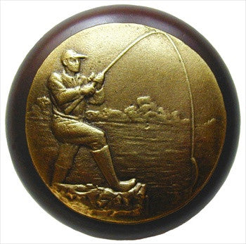 Notting Hill NHW-707W-AB: Catch Of The Day Cabinet Knob - Dark Walnut/Antique Brass