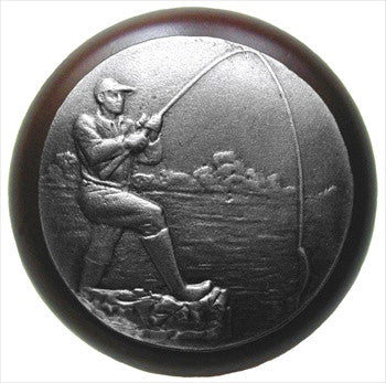 Notting Hill NHW-707W-AP: Catch Of The Day Cabinet Knob - Dark Walnut/Antique Pewter