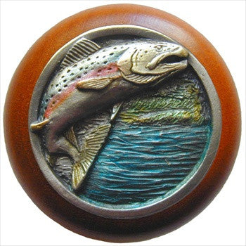 Notting Hill NHW-708C-PHT: Leaping Trout Cabinet Knob - Cherry/Pewter