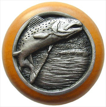 Notting Hill NHW-708M-AP: Leaping Trout Cabinet Knob - Maple/Antique Pewter