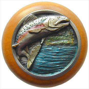 Notting Hill NHW-708M-PHT: Leaping Trout Cabinet Knob - Maple/Pewter