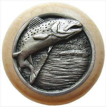 Notting Hill NHW-708N-AP: Leaping Trout Cabinet Knob - Natural/Antique Pewter