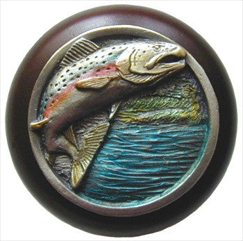 Notting Hill NHW-708W-PHT: Leaping Trout Cabinet Knob - Dark Walnut/Pewter
