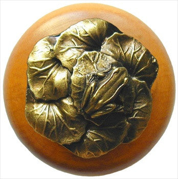 Notting Hill NHW-709M-AB: Leap Frog Cabinet Knob - Maple/Antique Brass