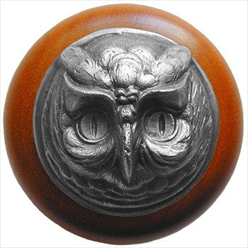Notting Hill NHW-711C-AP: Wise Owl Cabinet Knob - Cherry/Antique Pewter