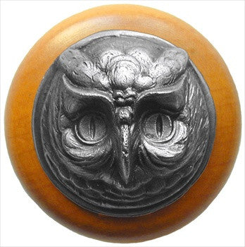 Notting Hill NHW-711M-AP: Wise Owl Cabinet Knob - Maple/Antique Pewter