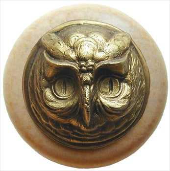 Notting Hill NHW-711N-AB: Wise Owl Cabinet Knob - Natural/Antique Brass