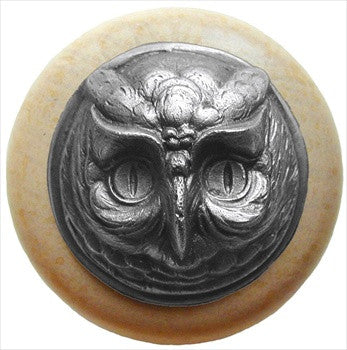 Notting Hill NHW-711N-AP: Wise Owl Cabinet Knob - Natural/Antique Pewter