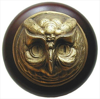 Notting Hill NHW-711W-AB: Wise Owl Cabinet Knob - Dark Walnut/Antique Brass