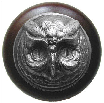 Notting Hill NHW-711W-AP: Wise Owl Cabinet Knob - Dark Walnut/Antique Pewter