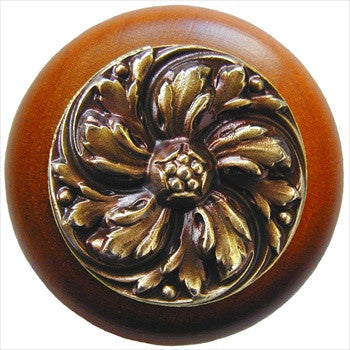 Notting Hill NHW-714C-AB: Chrysanthemum Cabinet Knob - Cherry/Antique Brass