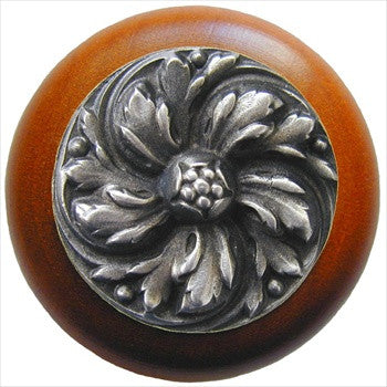Notting Hill NHW-714C-AP: Chrysanthemum Cabinet Knob - Cherry/Antique Pewter