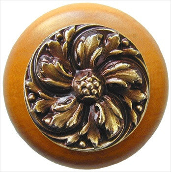 Notting Hill NHW-714M-AB: Chrysanthemum Cabinet Knob - Maple/Antique Brass