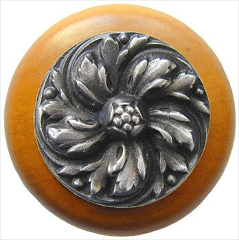 Notting Hill NHW-714M-AP: Chrysanthemum Cabinet Knob - Maple/Antique Pewter