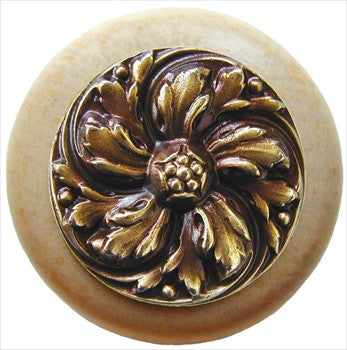 Notting Hill NHW-714N-AB: Chrysanthemum Cabinet Knob - Natural/Antique Brass